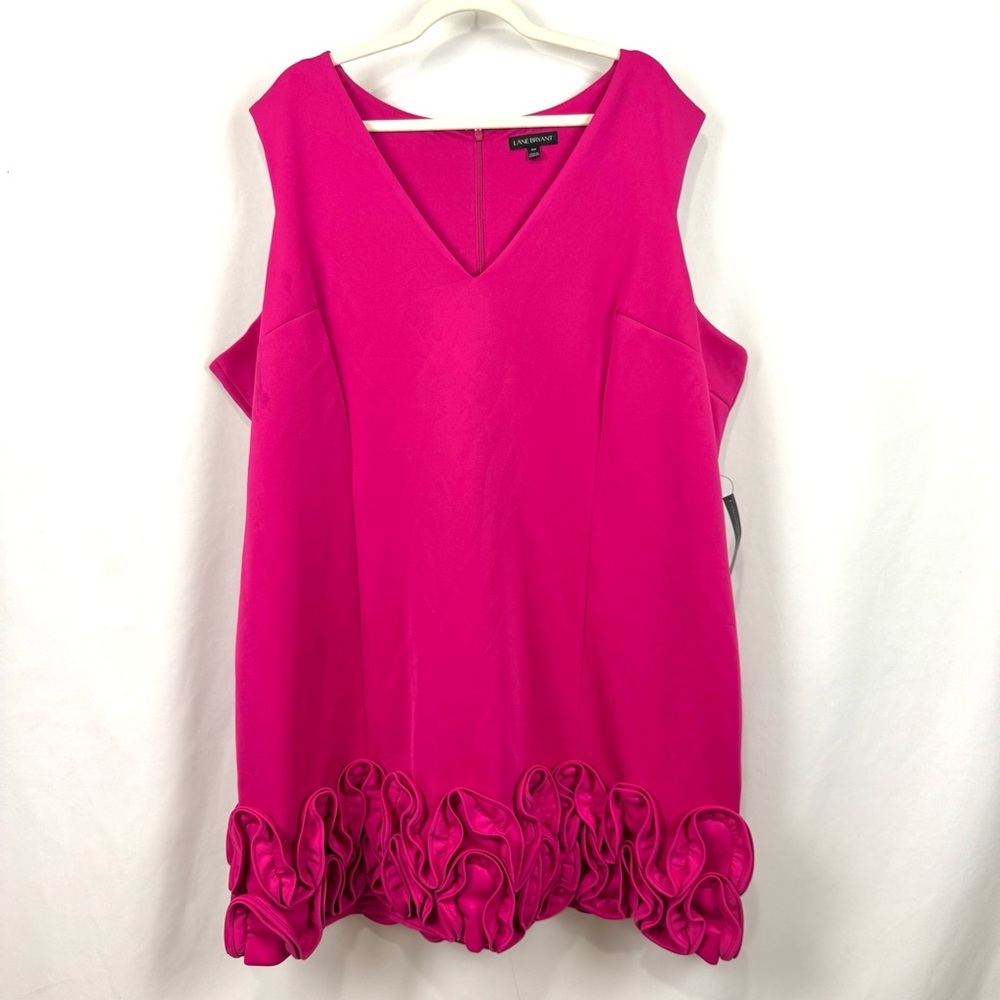 Lane Bryant Sz 26p Pink Sleeveless Ruffled Hem Sheath Dress V-Neck Romantic Sexy - Picture 2 of 13